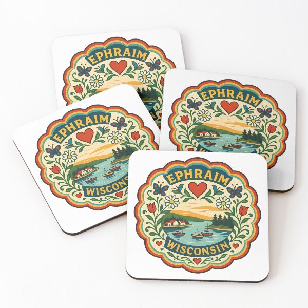 Item preview, Ephraim Wisconsin Coastal Scene with Sailboats and Heart – Scandinavian Folk Art by heidiannemorris © designed and sold by FOLK ART FUSION by heidiannemorris.