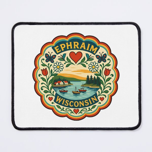 Item preview, Ephraim Wisconsin Coastal Scene with Sailboats and Heart – Scandinavian Folk Art by heidiannemorris © designed and sold by FOLK ART FUSION by heidiannemorris.