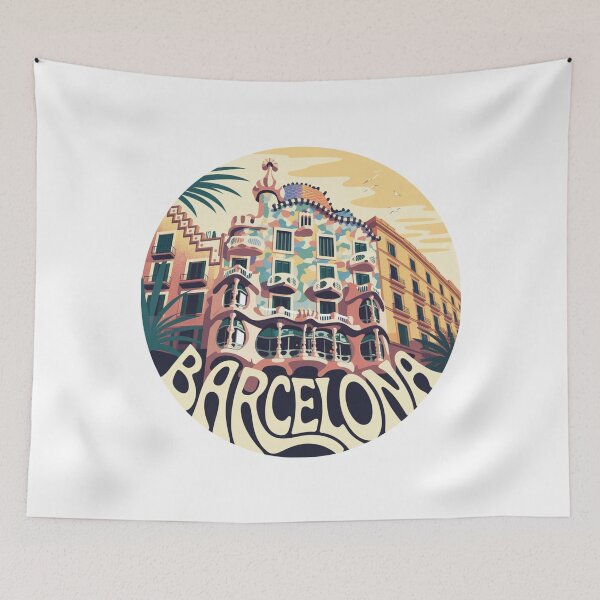Item preview, Casa Batlló Barcelona Retro Art – Psychedelic 70s Architecture Illustration, Spain Travel Aesthetic designed and sold by CircinusStore.