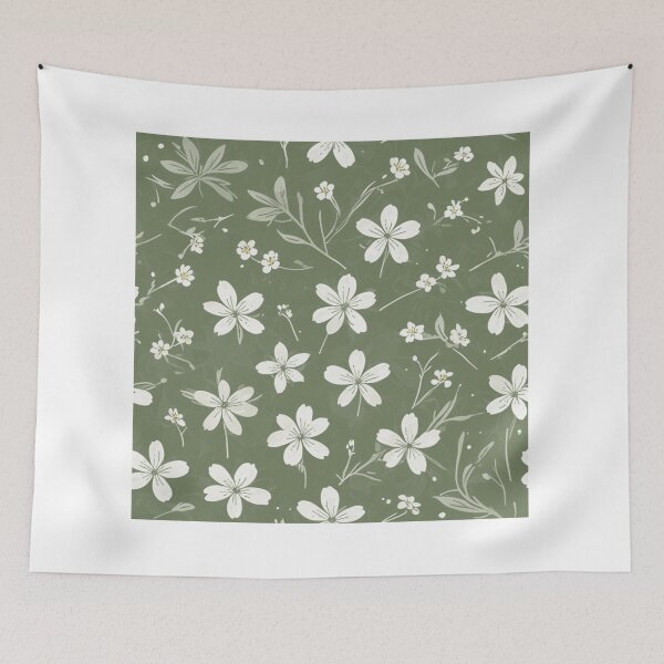 Item preview, Delicate Airy White Flowers - Minimalist Sage Botanical Design designed and sold by JaneMcCarthyDNA.