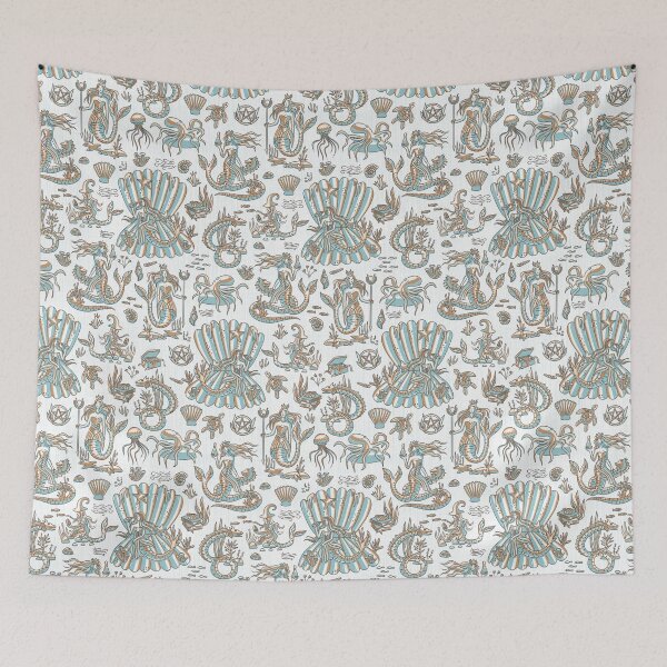 Item preview, Sea Witchery Toile de Jouy sage and gold designed and sold by pholiumsigma_design.
