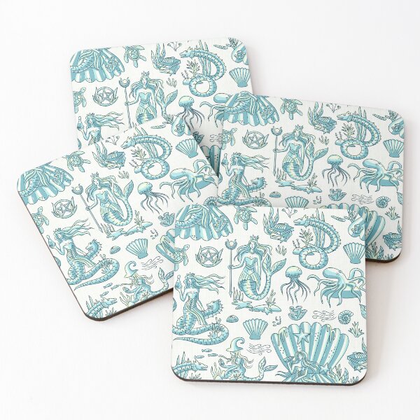 Item preview, Sea Witchery Toile de Jouy turquoise blue designed and sold by pholiumsigma_design.