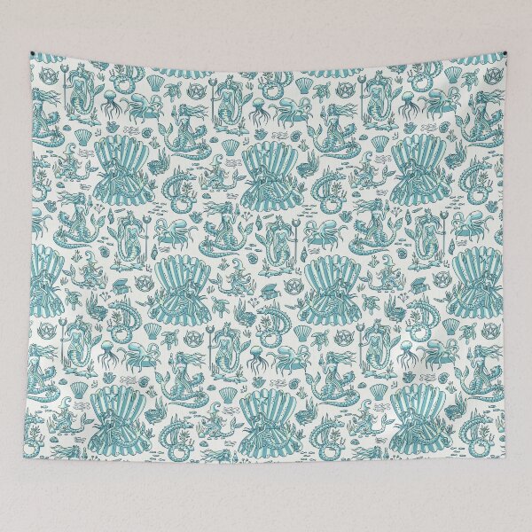 Item preview, Sea Witchery Toile de Jouy turquoise blue designed and sold by pholiumsigma_design.