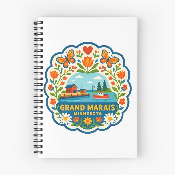 Item preview, Grand Marais Minnesota Coastal Scene with Boat and Heart – Scandinavian Folk Art by heidiannemorris © designed and sold by FOLK ART FUSION.