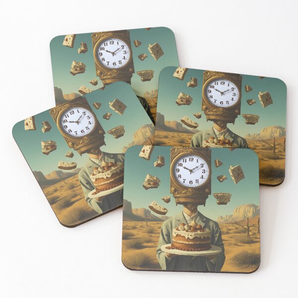 Item preview, Surrealistic Birthday Art – Figure with Clock Face Holding Cake designed and sold by StrawberryStudio.