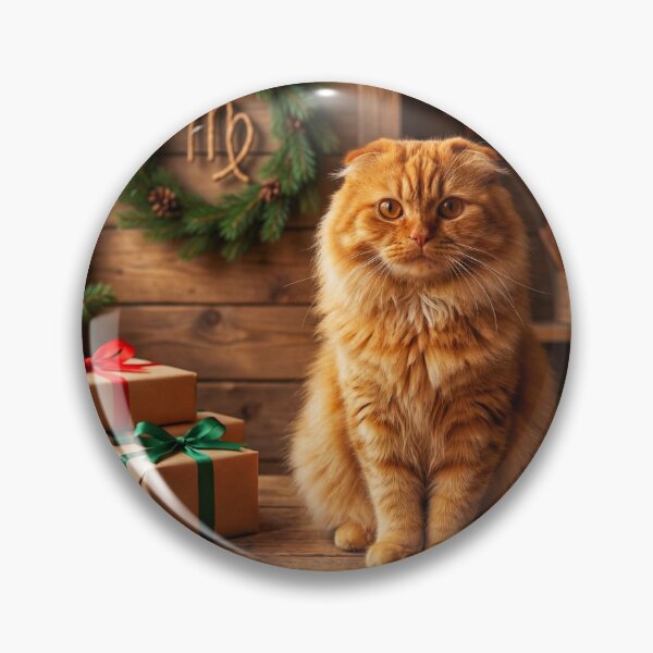 Artikelvorschau, Simba, die Jungfrau – eine rotbraune Scottish Fold Katze in einer gemütlichen Weihnachtswerkstatt entworfen und verkauft von Paw & Whimsy.