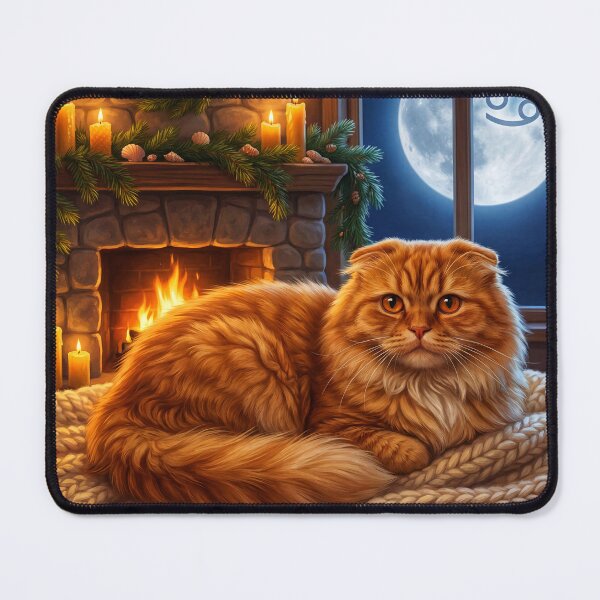 Item preview, Simba the Cancer – Ginger Scottish Fold Cat by the Christmas Fireplace designed and sold by Paw & Whimsy.
