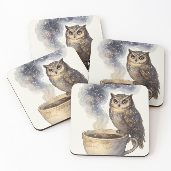 Item preview, Celestial Owl & Cosmic Coffee – Dreamy Watercolor Illustration designed and sold by TrendznHitz.