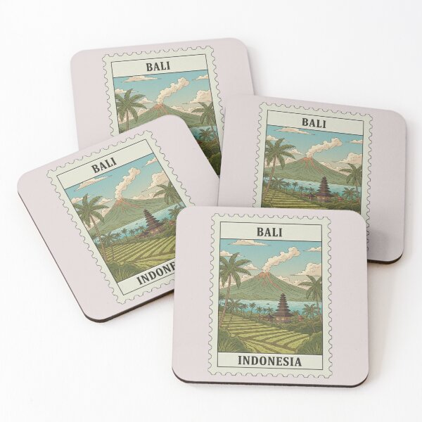 Item preview, Vintage bali indonesia volcano rice fields stamp designed and sold by allaboutstamps.