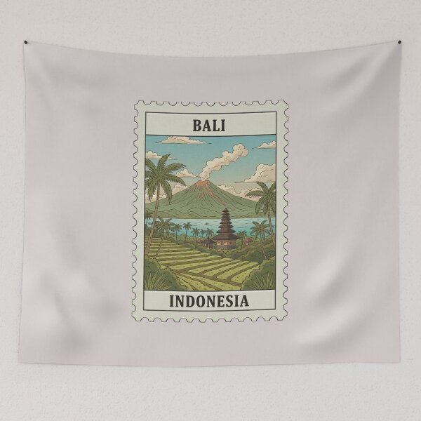 Item preview, Vintage bali indonesia volcano rice fields stamp designed and sold by allaboutstamps.