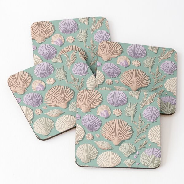 Item preview, Coastal Line Art – Seaweed, Shells & Coral in Soft Pastels designed and sold by JaneMcCarthyDNA.