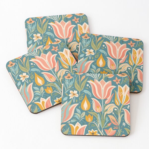 Item preview, Folk Spring Blossoms - Pastel Tulips & Floral Motif Art designed and sold by JaneMcCarthyDNA.