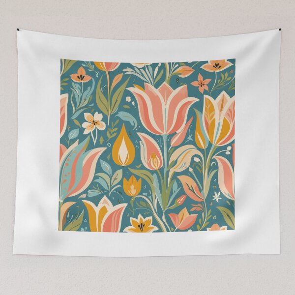 Item preview, Folk Spring Blossoms - Pastel Tulips & Floral Motif Art designed and sold by JaneMcCarthyDNA.