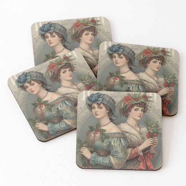 Item preview, Victorian Christmas Ladies with Holly Vintage Holiday Art Print designed and sold by freackly.