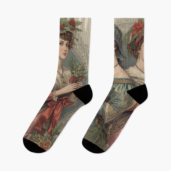 Item preview, Victorian Christmas Ladies with Holly Vintage Holiday Art Print designed and sold by freackly.