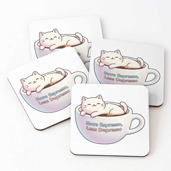 Item preview, Cute Cat Coffee Pun – More Espresso Less Depresso designed and sold by CraftoriaRealm.