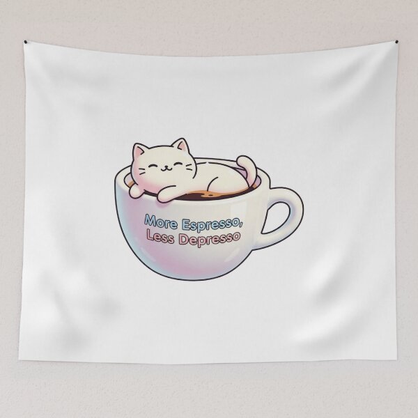 Item preview, Cute Cat Coffee Pun – More Espresso Less Depresso designed and sold by CraftoriaRealm.