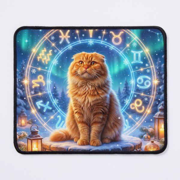Item preview, Simba and the Winter Zodiac Wheel – Ginger Scottish Fold Cat Under Northern Lights designed and sold by Paw & Whimsy.