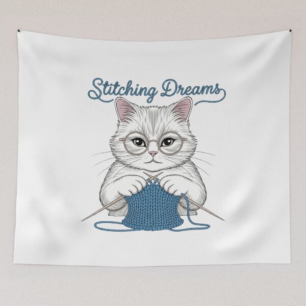 Item preview, Stitching Dreams: Adorable Knitting Cat Sticker for Craft Lovers, Yarn Enthusiasts & Cozy Vibes designed and sold by FluffinCool.