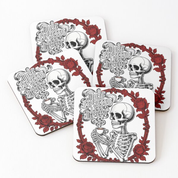 Item preview, More Espresso Less Depresso, Skeleton Drinking Coffee designed and sold by designerDop.