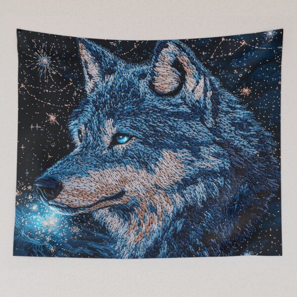 Item preview, Celestial Nordic Wolf Embroidery – Mystic Needlework wolf Animal Art designed and sold by MiraLumeStudio.