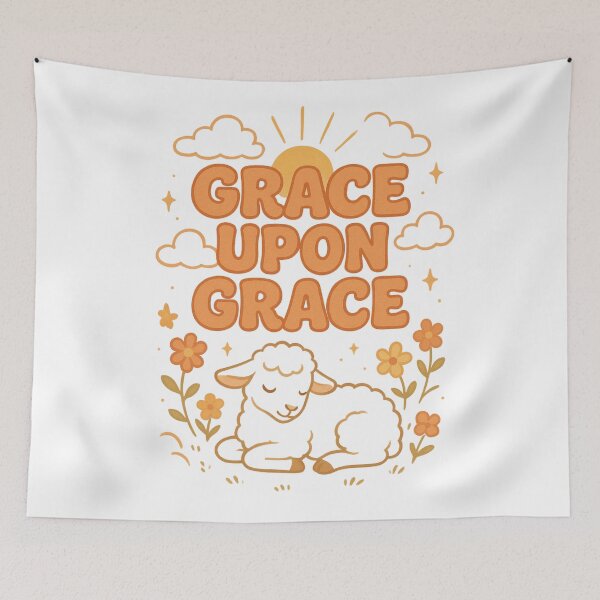 Item preview, Grace Upon Grace Lamb | Vintage Soft Christian Faith Bible Verse designed and sold by Blood Washed Apparel.