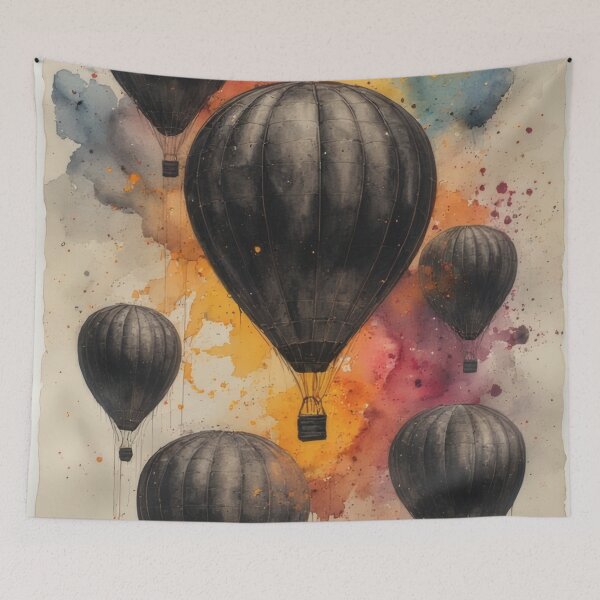 Item preview, Black and white balloons against a sky dotted with splashes of color designed and sold by Mianku | Für das Leben.