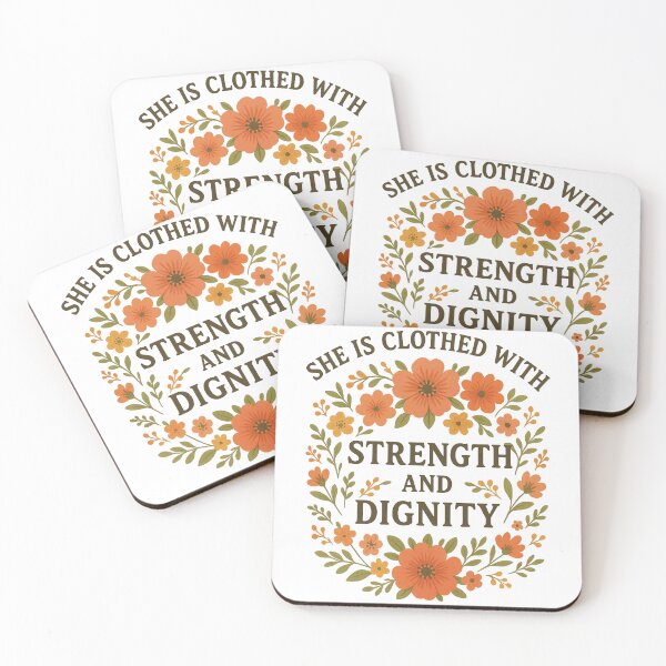 Item preview, She is Clothed with Strength and Dignity | Proverbs Christian Faith Womens Floral Bible Verse designed and sold by Blood Washed Apparel.