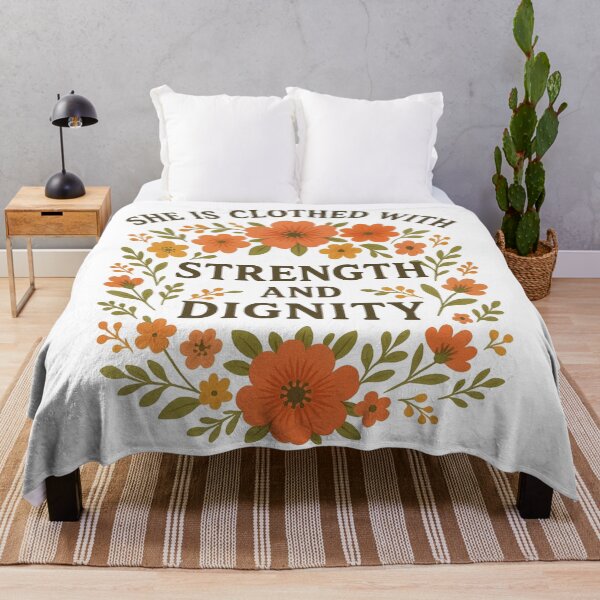 Item preview, She is Clothed with Strength and Dignity | Proverbs Christian Faith Womens Floral Bible Verse designed and sold by Blood Washed Apparel.