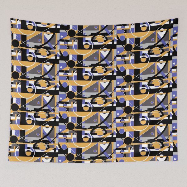 Item preview, Modern Geometrical Shapes Pattern- Blue Gold Black White Grey designed and sold by ABG Inspirational Art.