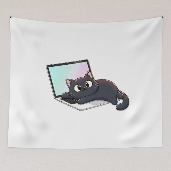 Item preview, Cute Black Cat on Laptop Illustration designed and sold by CraftoriaRealm.