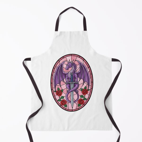 Item preview, Purple Dragon Stained Glass Art – Fantasy Dragon with Roses and Sword Design designed and sold by MiraDesignCo.