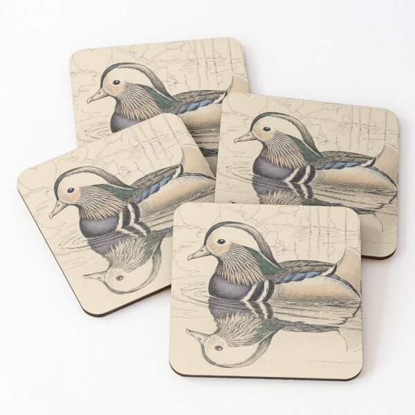 Item preview, Mandarin Duck Reflection - Hand-Colored Vintage Sketch designed and sold by VistaPainterArt.