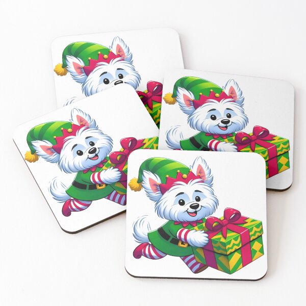 Item preview, Westie Elf Running with Christmas Gift designed and sold by GREENZ0NE.
