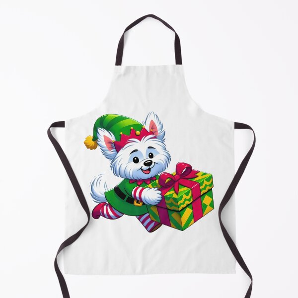 Item preview, Westie Elf Running with Christmas Gift designed and sold by GREENZ0NE.