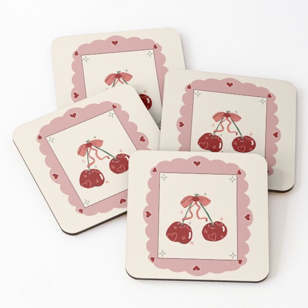 Item preview, Cute cherry with a bow in a preppy frame - red pink green designed and sold by Vaekra.