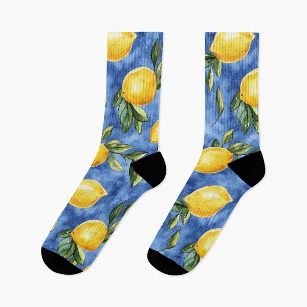 Item preview, Blue Azul Italian Mediterranean Lemons with Leaves Watercolor All Over designed and sold by Feeling Artsy.