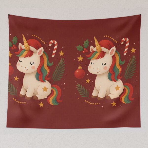 Item preview, Kawaii Christmas Unicorn Sitting with Holiday Elements and Santa Hat designed and sold by DreamiCanvas.