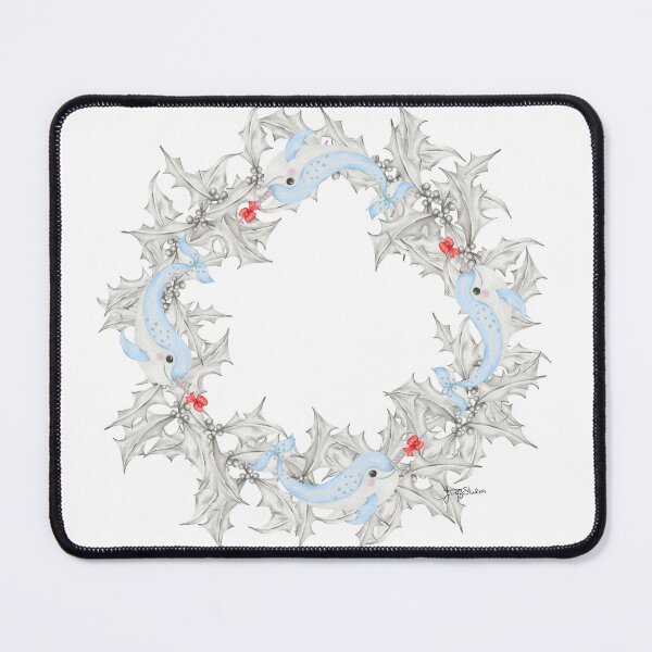 Item preview, Narwhal Christmas Holly Wreath designed and sold by JTraffStudios.