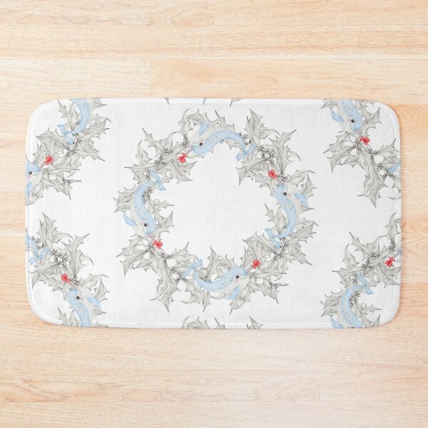 Item preview, Narwhal Christmas Holly Wreath designed and sold by JTraffStudios.