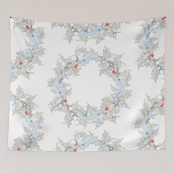 Item preview, Narwhal Christmas Holly Wreath designed and sold by JTraffStudios.