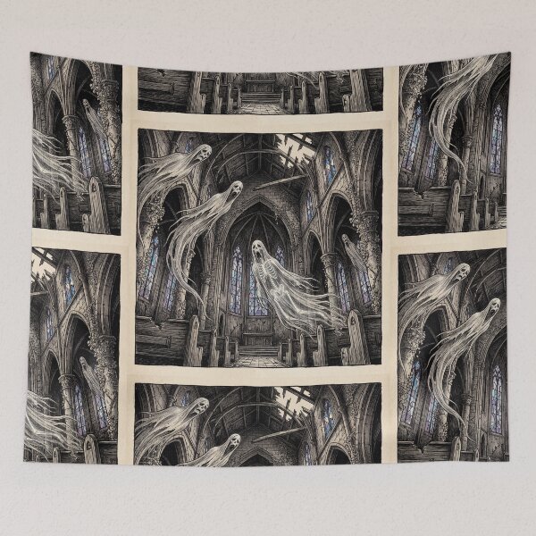 Item preview, Gothic Mansion Haunting nightmare illustration art designed and sold by Vintage Designs +.