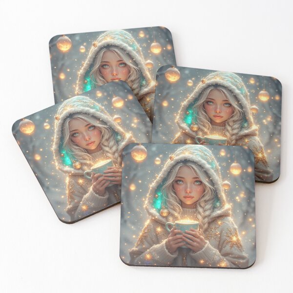 Item preview, Snow Angel Girl With Magical Cocoa – Enchanted Winter Portrait  Fantasy Christmas Art by NegarTv Designs designed and sold by NegarTv Designs.