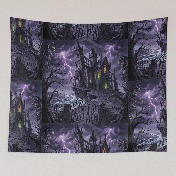 Item preview, Gothic Mansion Haunting nightmare illustration art designed and sold by Vintage Designs +.