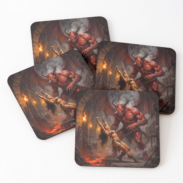 Item preview, Barbarian Woman captured by the demon horde illustration fantasy art style designed and sold by Vintage Designs +.