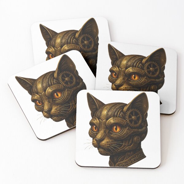 Item preview, Steampunk Mechanical Cat – Brass Cyber Feline Portrait designed and sold by Papier Atelier Art.