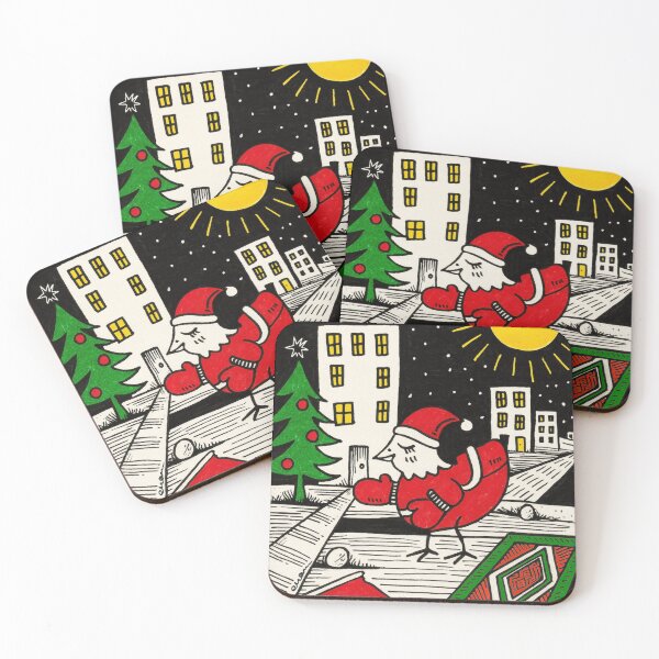 Item preview, Whimsical Christmas Bird in a Surreal Cityscape designed and sold by EvaArtHome.