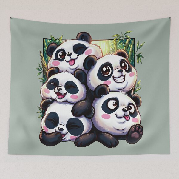 Item preview, Kawaii Panda Pile - Cute Anime Style Pandas with Bamboo designed and sold by Tiny-roar-studio.