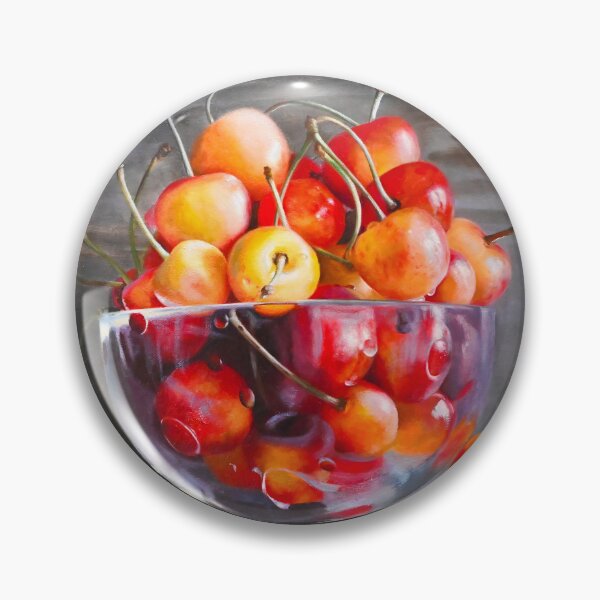 Item preview, Hyperrealistic Cherry Still Life with Glass Bowl – Realism Fruit Painting designed and sold by LukianArtPrint.