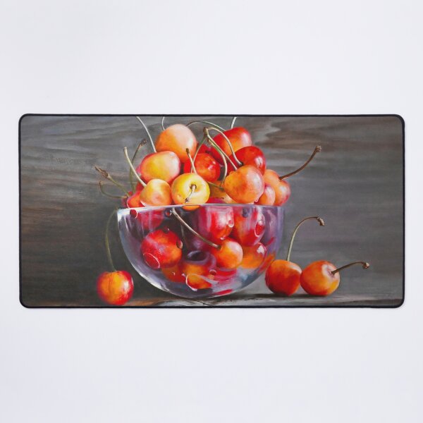 Item preview, Hyperrealistic Cherry Still Life with Glass Bowl – Realism Fruit Painting designed and sold by LukianArtPrint.